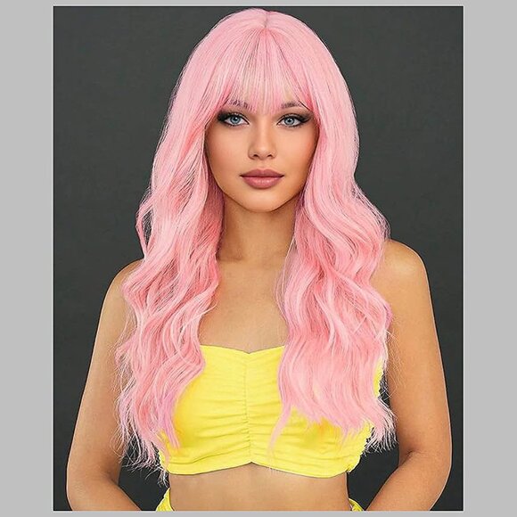 26 Inch Long Curly Wavy Wigs, Pink
